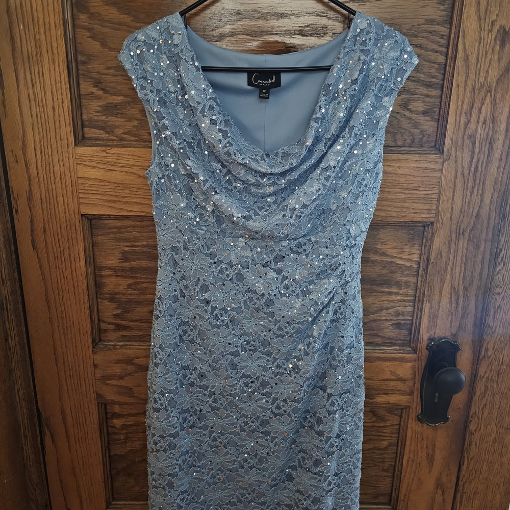 Connected Apparel Sparkling Blue Lace Midi Dress